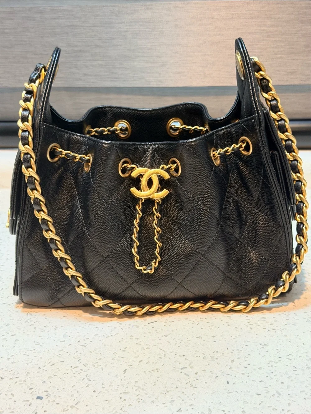 CHANEL Caviar Mini 25 Black with Gold Hardware